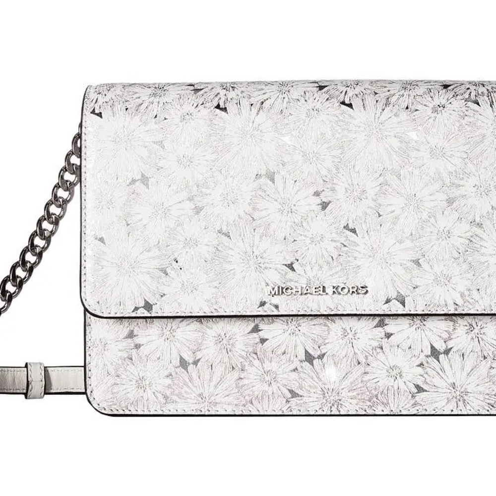 BridalMichael Kors White Silver Floral Crossbody Bag